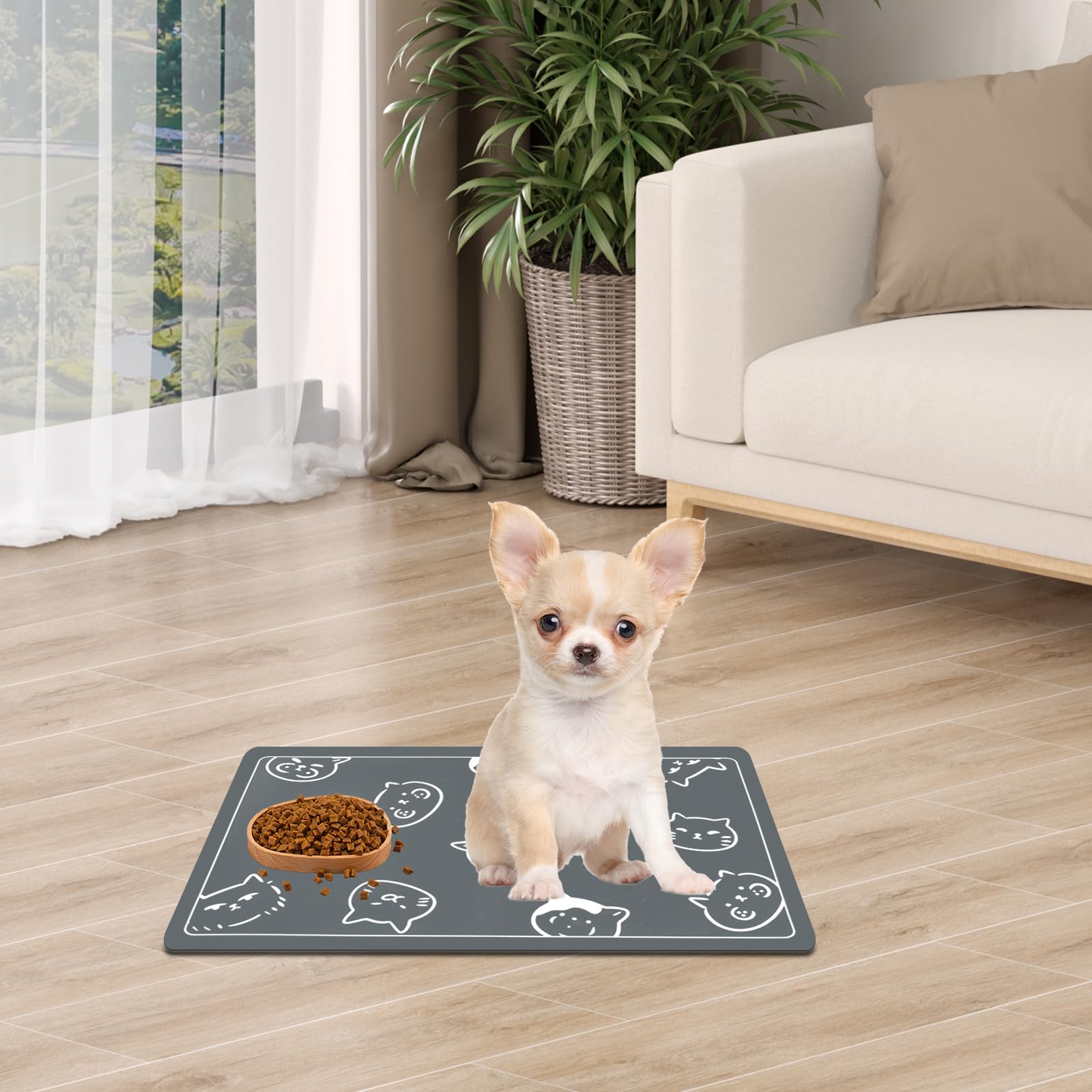 Wulitaotao soft underside pet feeding mat provides a gentle feeding surface.