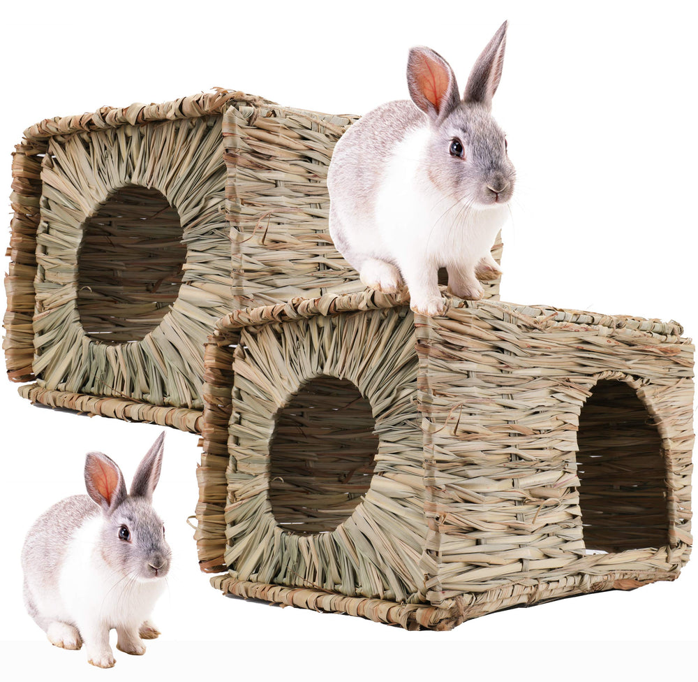 WUWEOT grass bunny house foldable hideaway ready for nesting and chewing