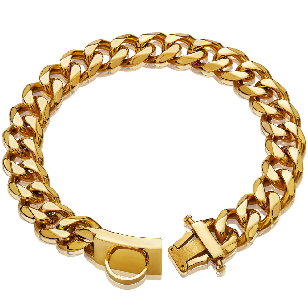 W/W Lifetime gold dog chain collar with 18K plating and a durable Cuban link design.
