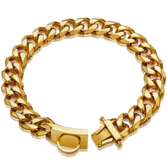 W/W Lifetime gold dog chain collar with 18K plating and a durable Cuban link design.