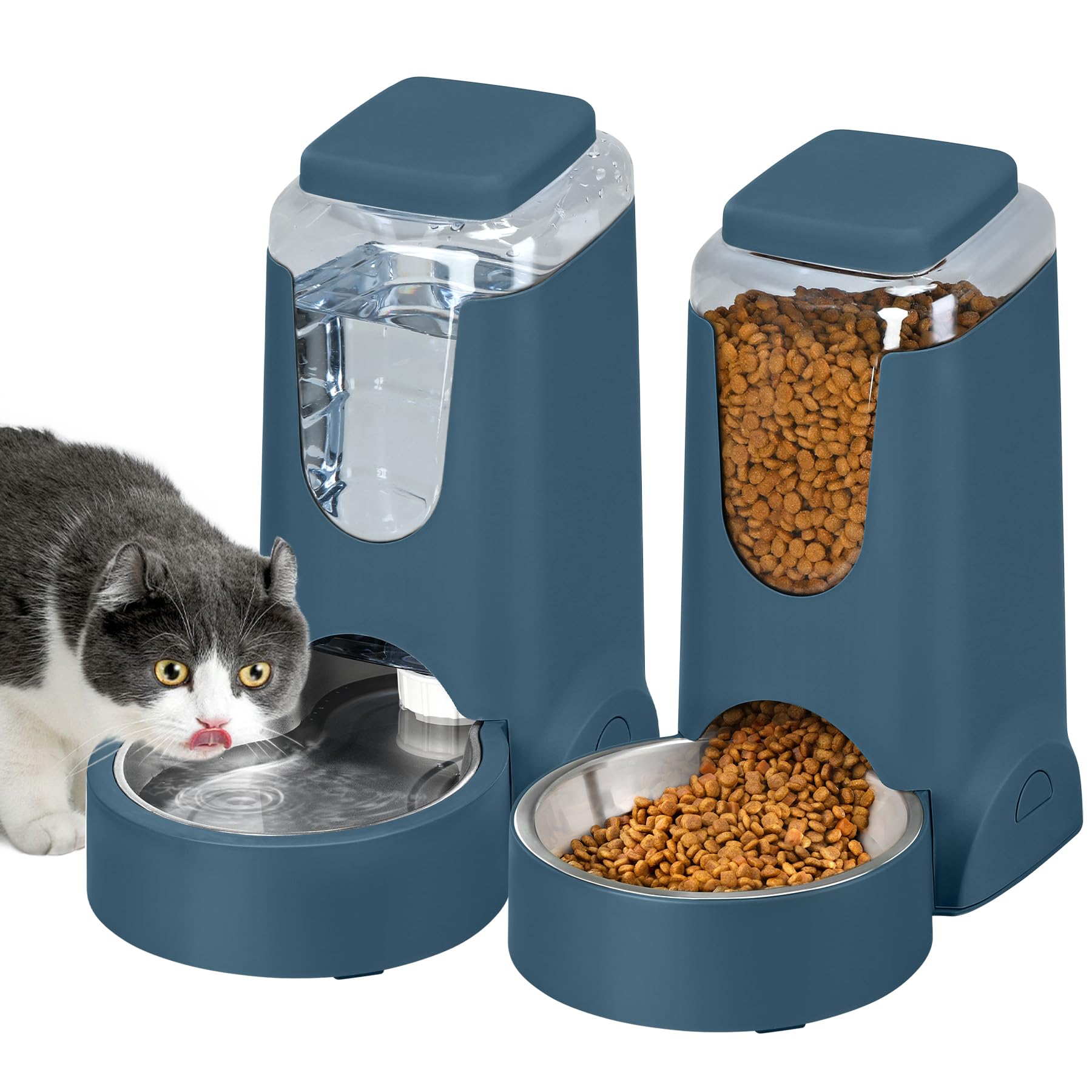 WyfKyd 2-pack automatic feeder navy enables convenient scheduled meals for cats and dogs.