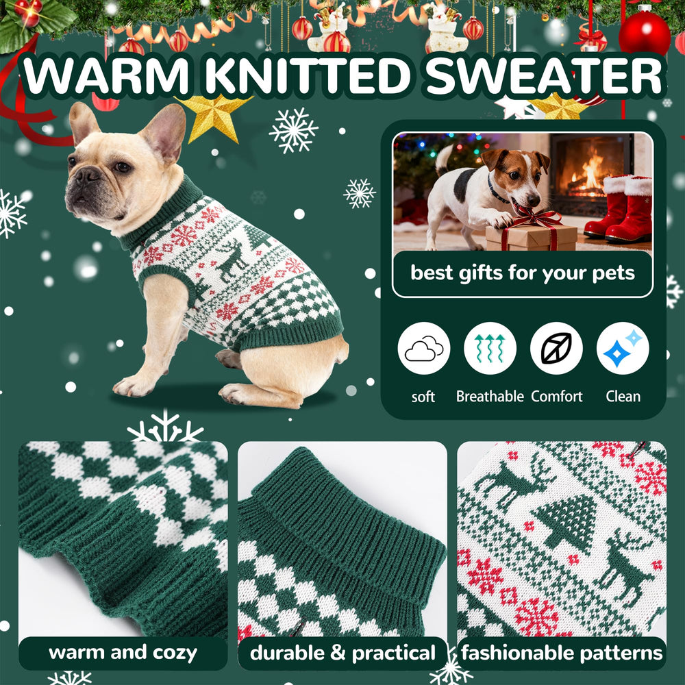 Wynignis Christmas dog sweater green back view ideal for festive photos.