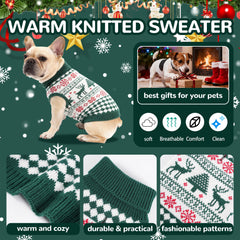 Wynignis Christmas dog sweater green back view ideal for festive photos.
