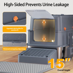 Wynsylis stainless steel litter box with ramp for safe cat entry