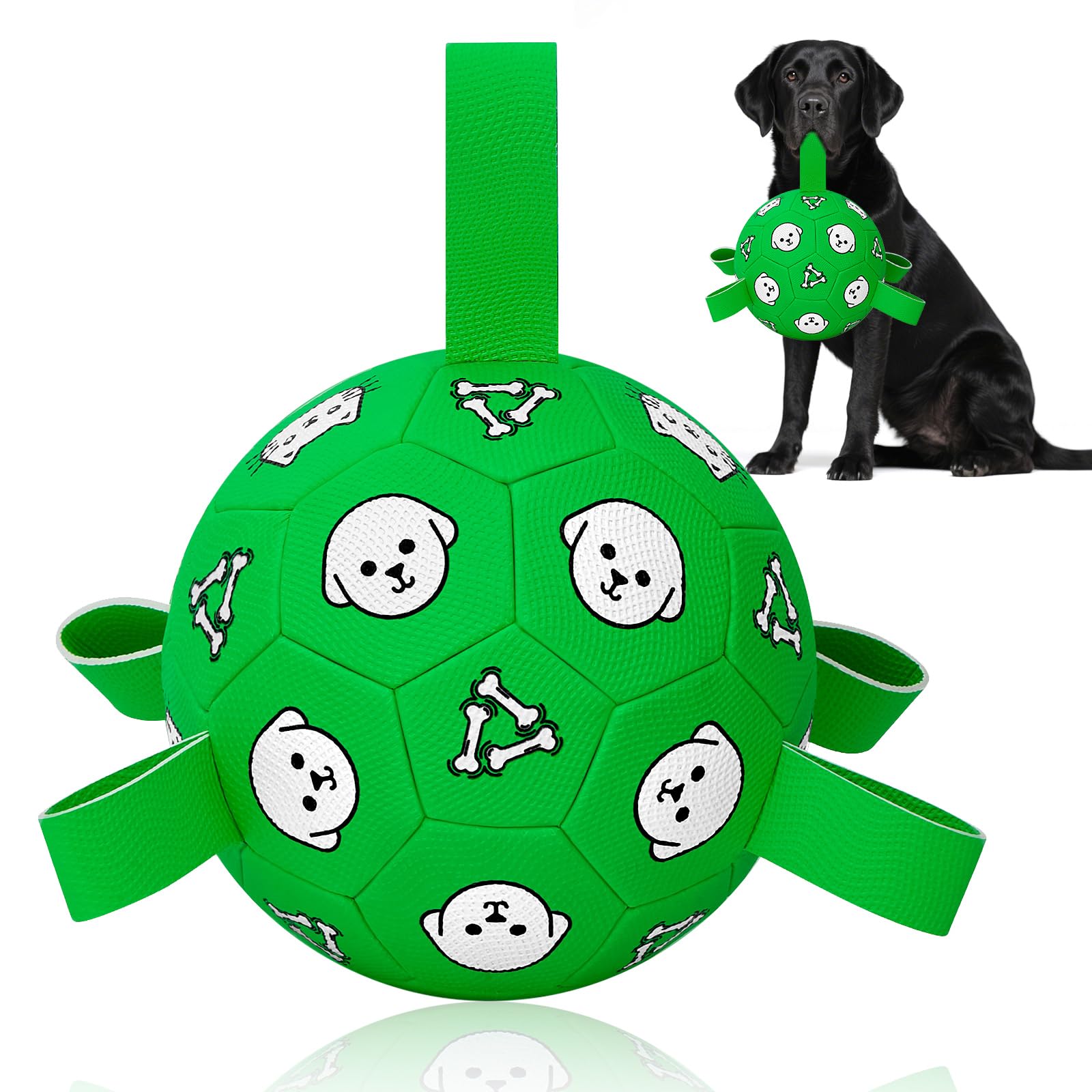 WYNTRIUM dog soccer ball grab tabs close-up shows easy pickup during fetch