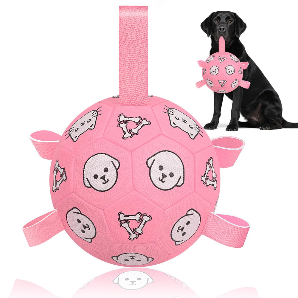 WYNTRIUM dog soccer ball grab tabs for interactive fetch and tug.