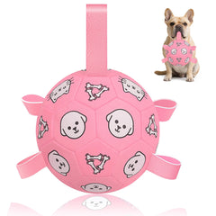 WYNTRIUM dog soccer ball with straps—front view for indoor or outdoor fetch and tug.