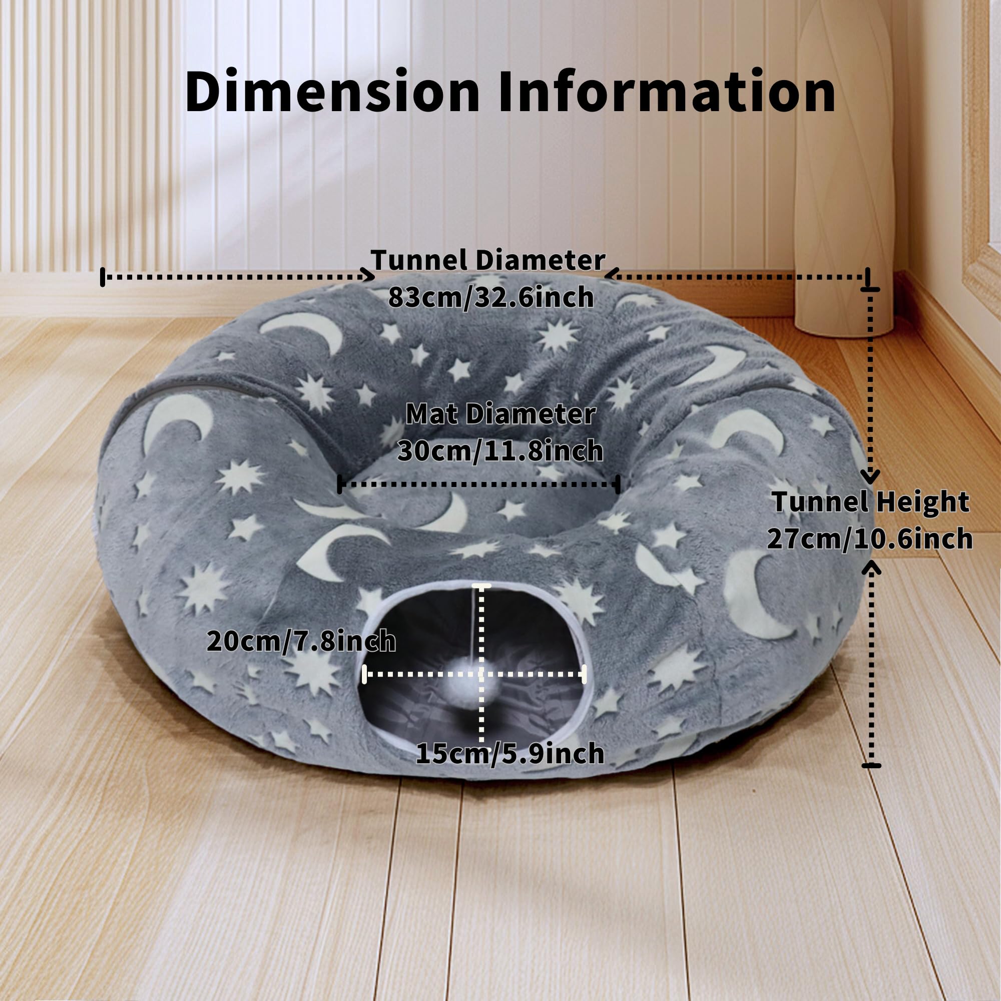 WYZJL cat tunnel bed dimensions-33-5-inches fits cats and small pets with room to explore.