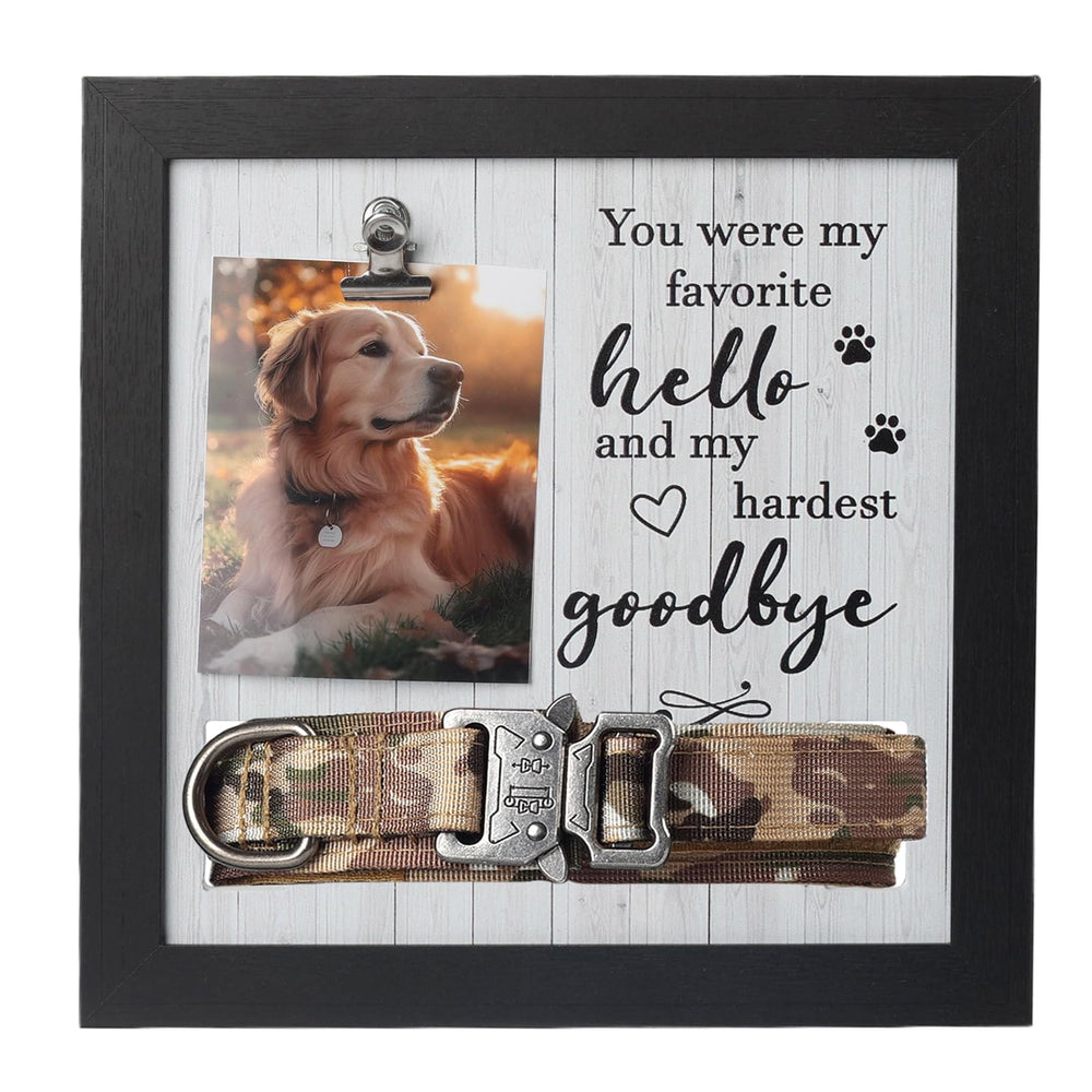 X-partner pet memorial frame with collar slot displays a photo for a heartfelt goodbye