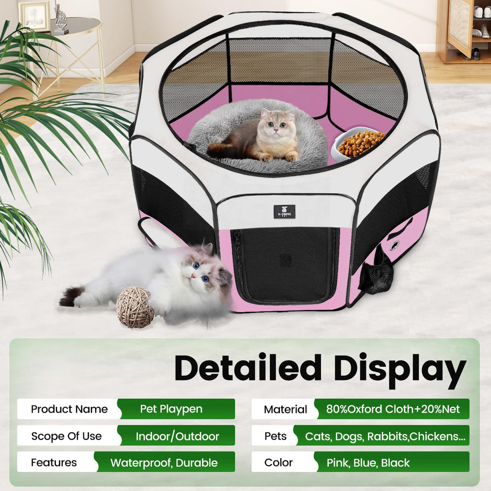 X-ZONE PET dog playpen with 8-mesh panels for airflow and visibility.