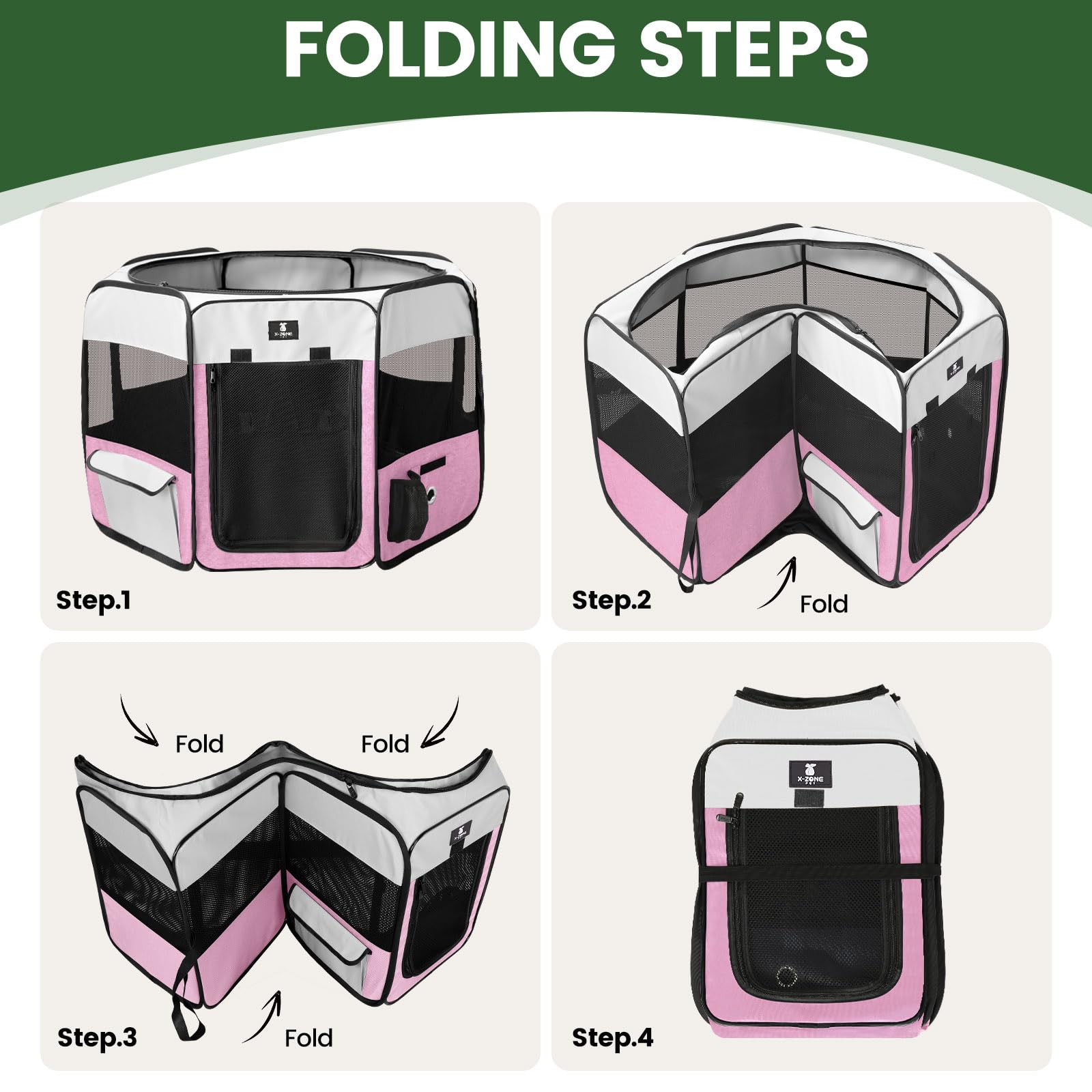 X-ZONE PET playpen side pocket storage for water bottle and essentials.