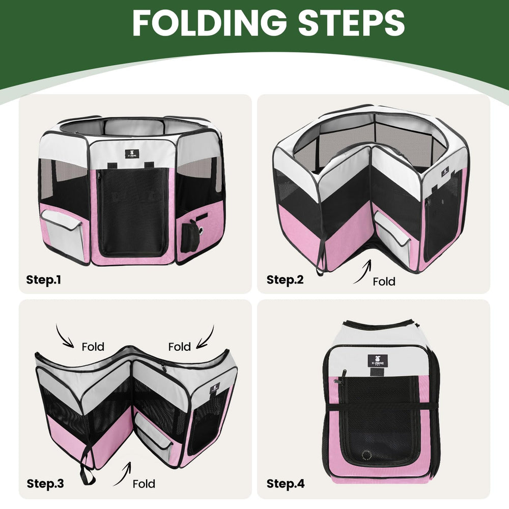 X-ZONE PET playpen side pocket storage for water bottle and essentials.