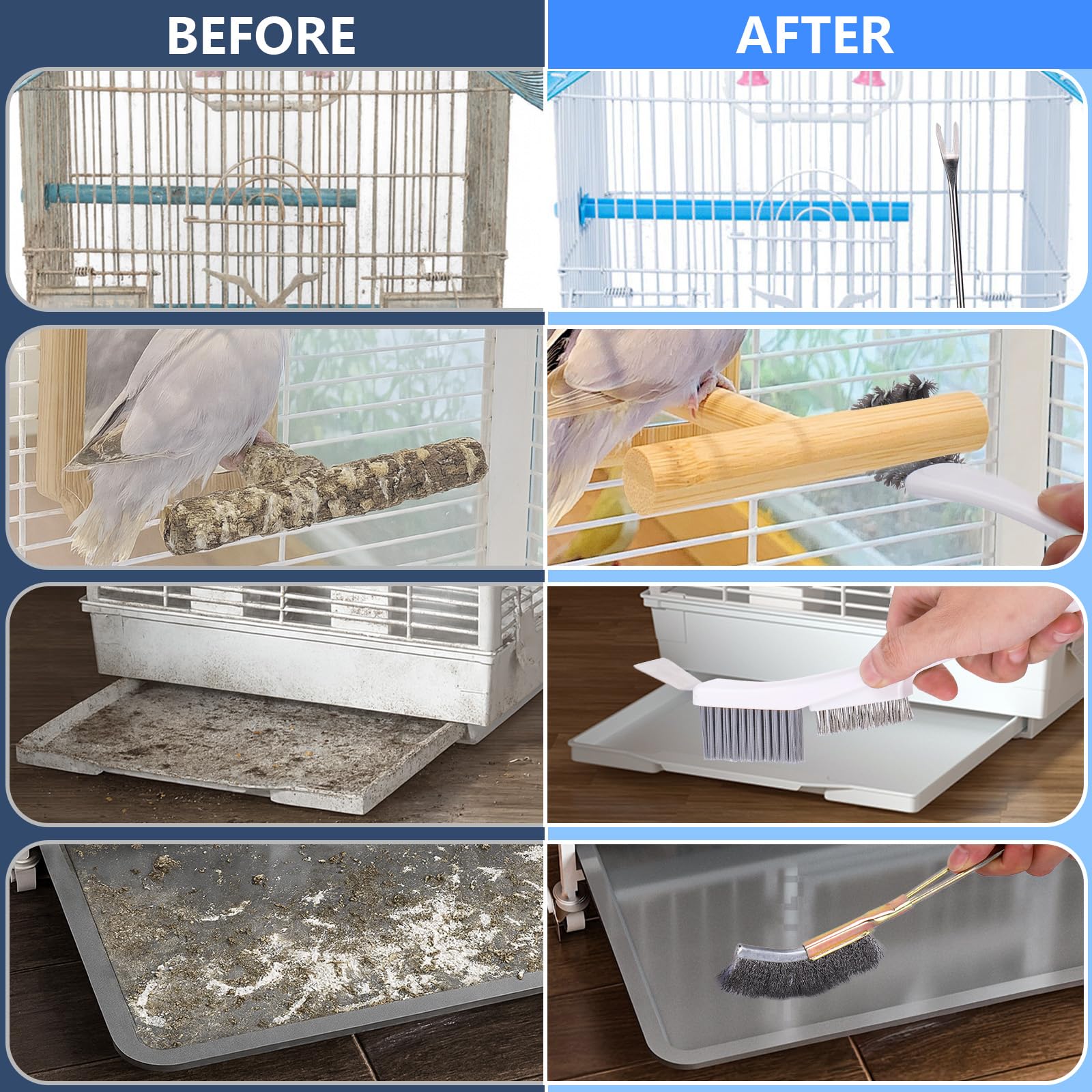 XANGNIER cleaning forks hook onto the cage rod for quick removal of droppings