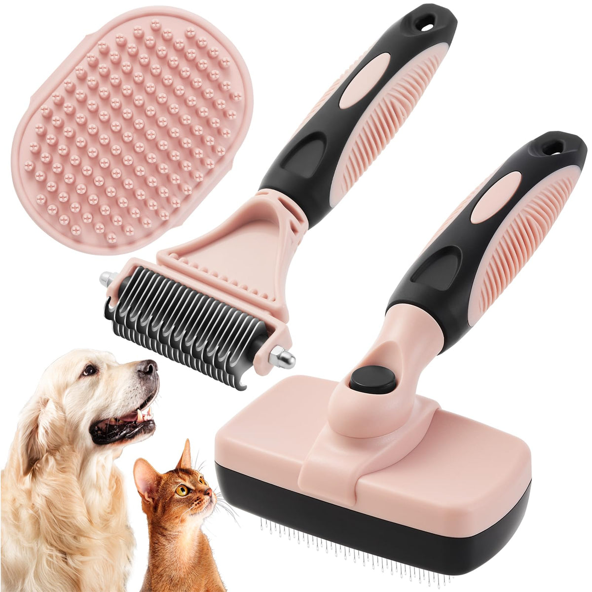 XAQMHSW 3PCS Cat & Dog Brush Set pink full-kit for grooming efficiency.