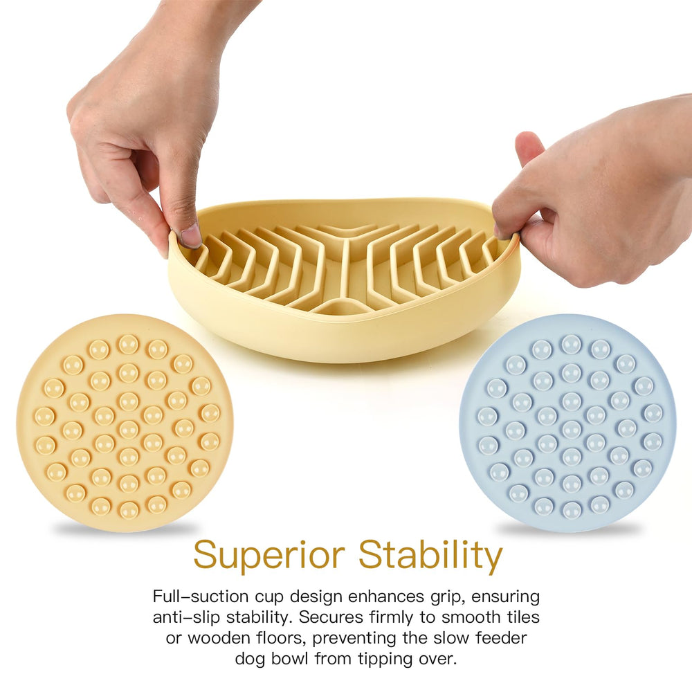 XAQMHSW slow feeder dog bowl in use for calm, paced meals.