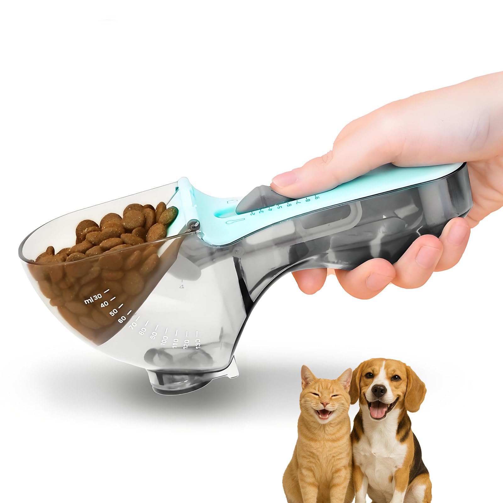 XBEING half-cup pet food scoop with capacity scale for precise feeding portions.