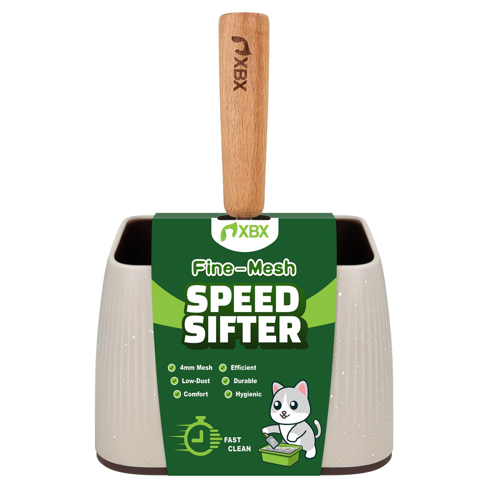XBX cat litter scoop metal mesh sifter provides fast clump separation for easy maintenance.