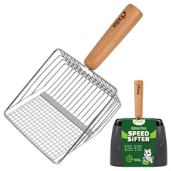 XBX cat litter scoop with holder, two-in-one design speeds up cleaning.