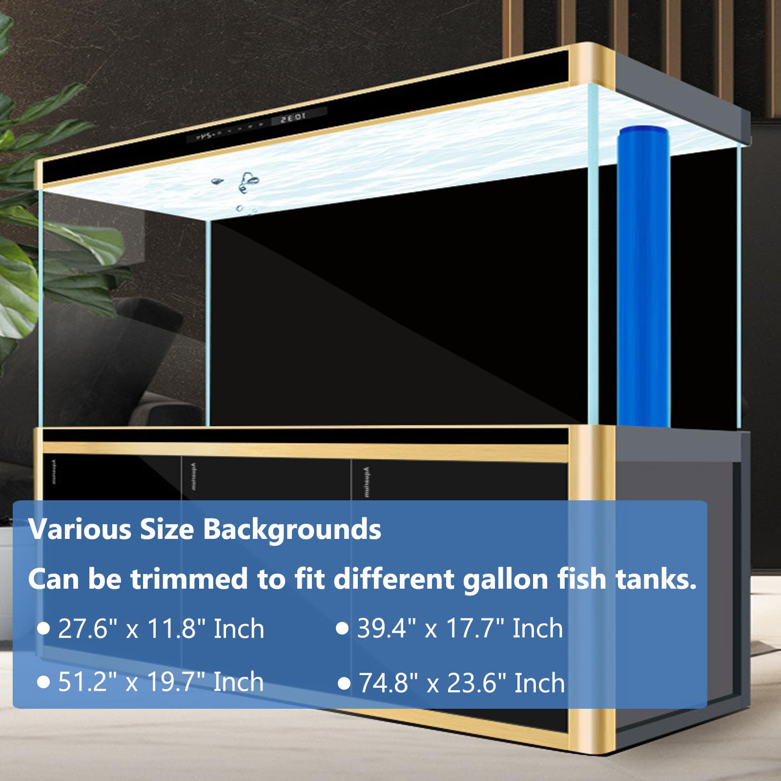 XCNO aquarium background demonstrates easy, glue-free installation for quick setup.