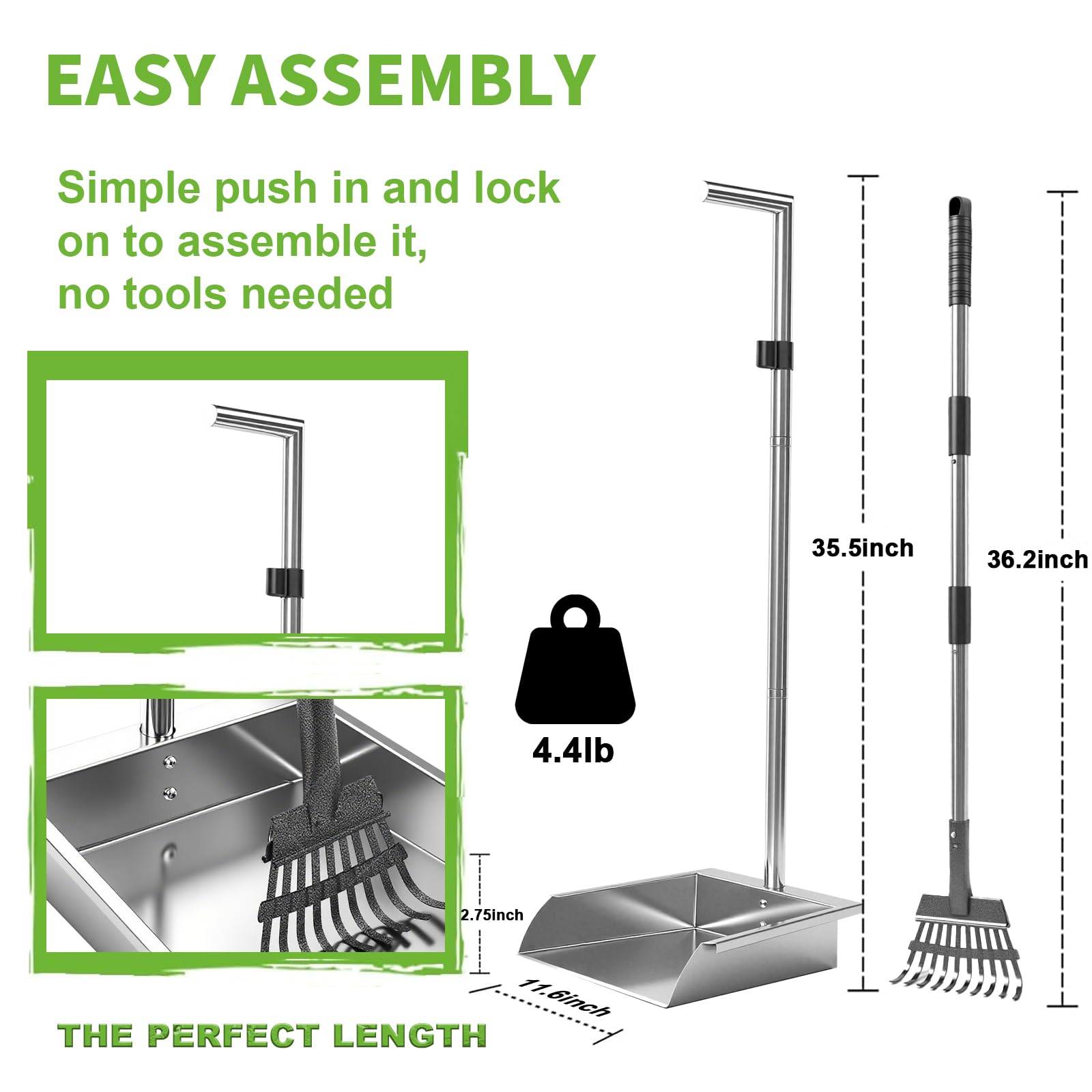 XDMURYM Pooper Scooper ergonomic handle reduces bending during cleanup