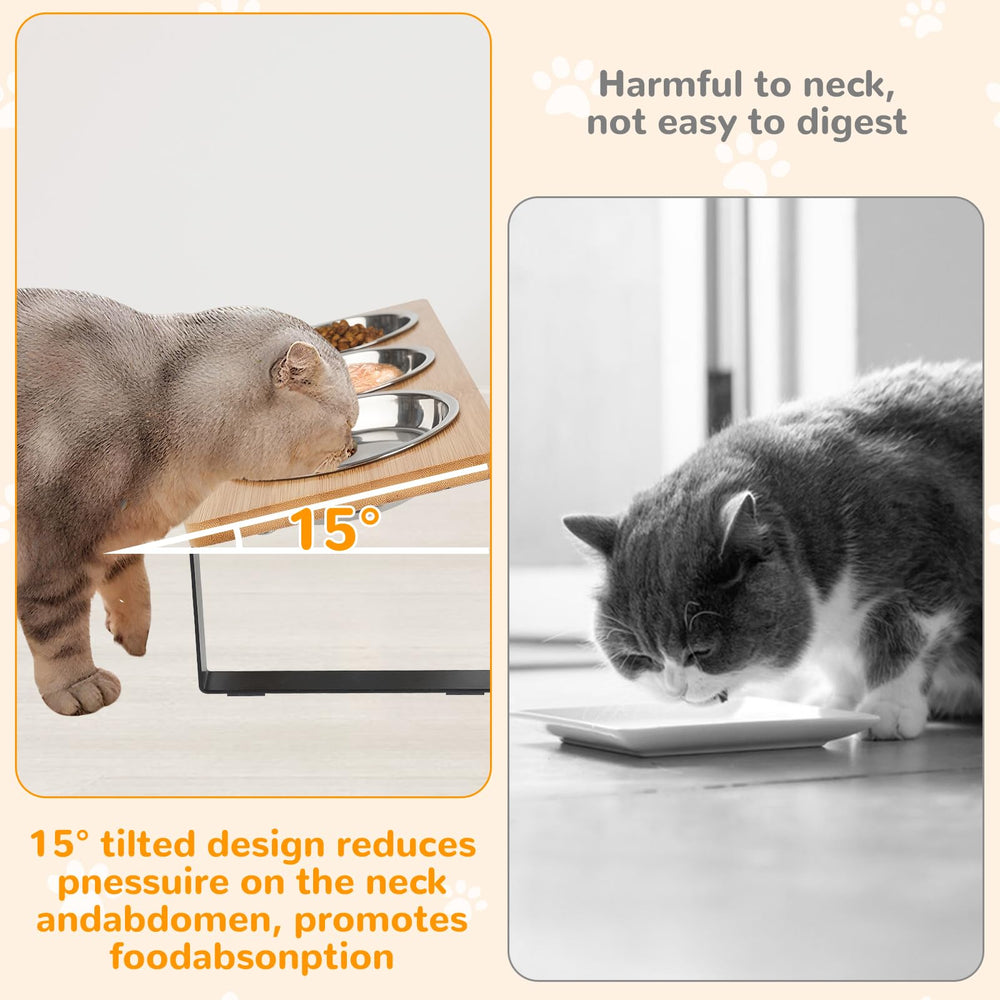 XDRKJDH elevated cat bowls tilted 15-degree – promotes comfortable mealtime for small pets.