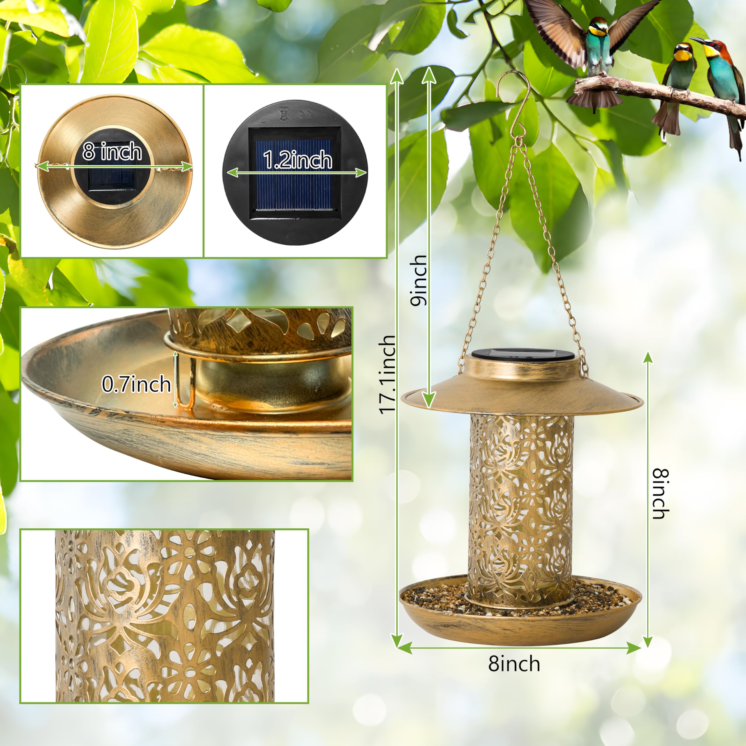 XDW-GIFTS bronze bird feeder 360-degree design invites birds from every angle.