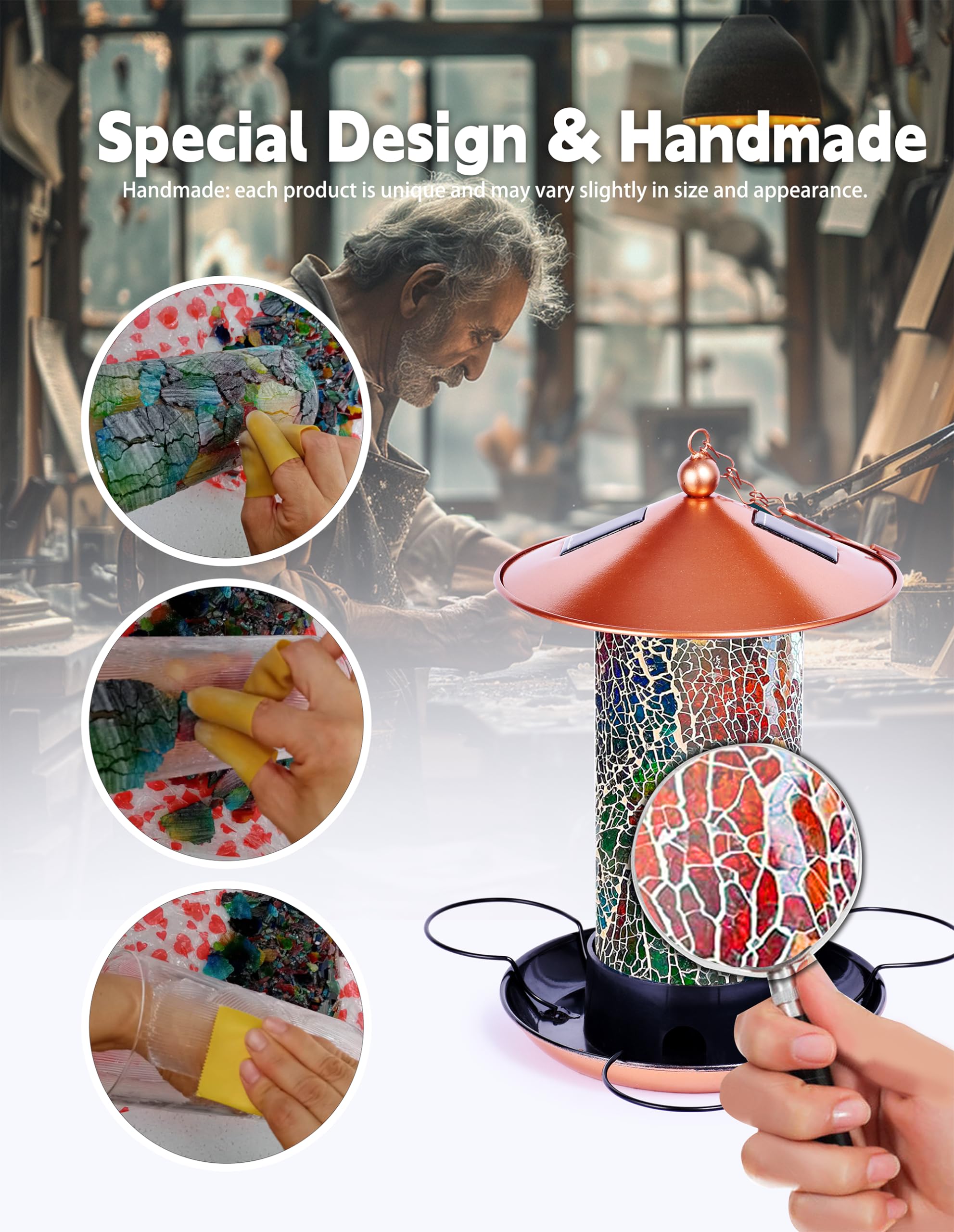 XDW-GIFTS mosaic solar bird feeder assembly ready to hang