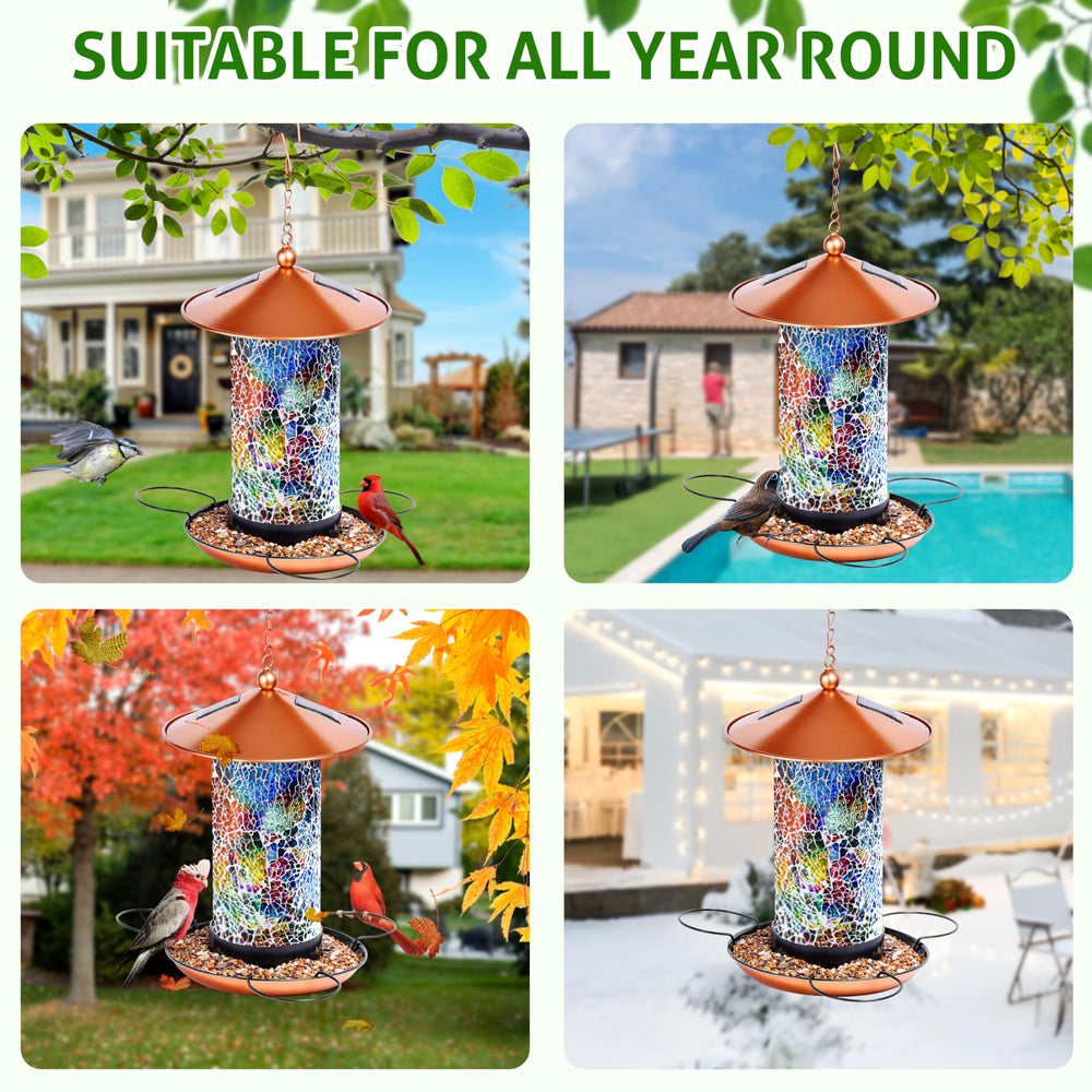 XDW-GIFTS mosaic solar bird feeder enhances garden decor and charm