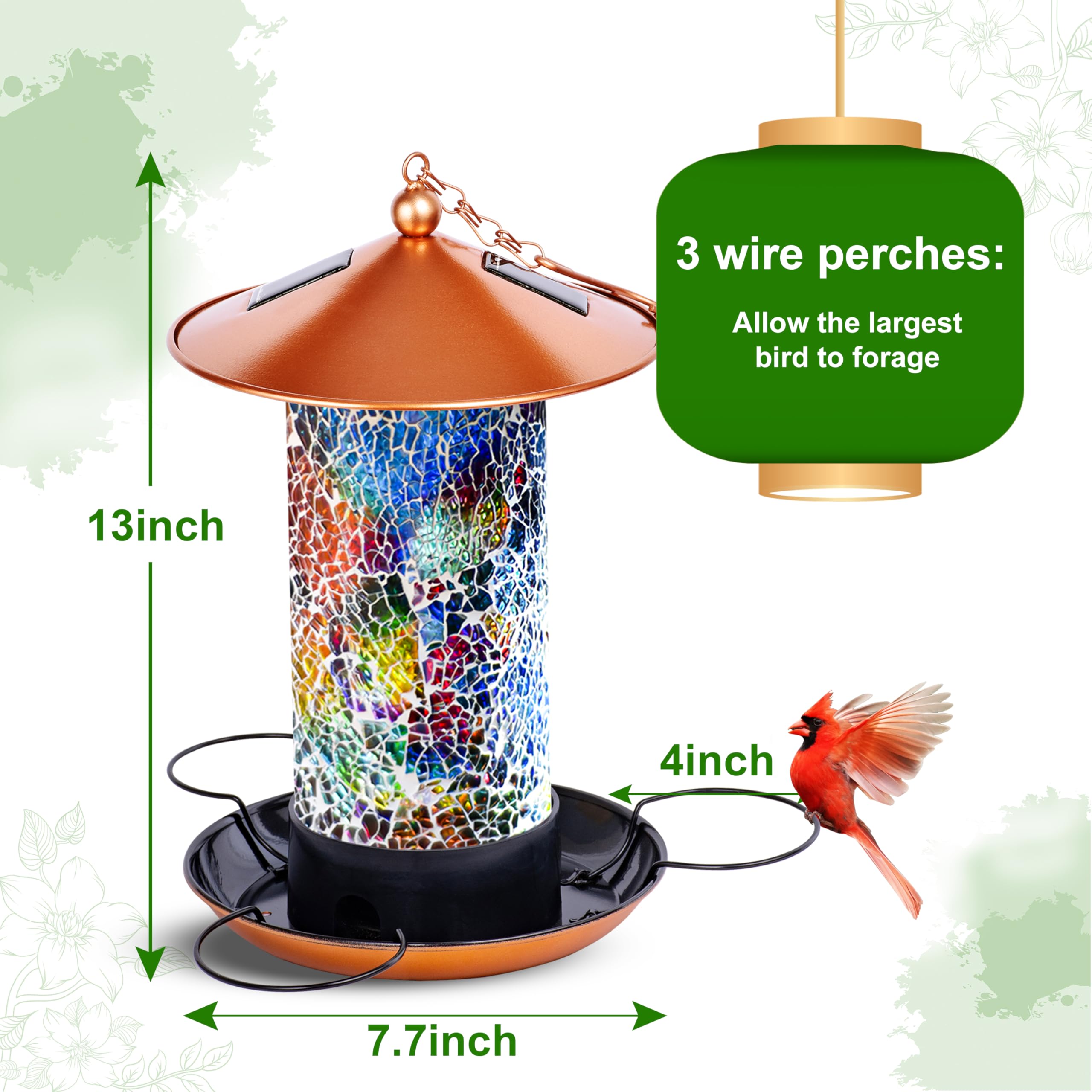 XDW-GIFTS mosaic solar bird feeder on-hook for quick hanging in yard