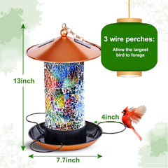 XDW-GIFTS mosaic solar bird feeder on-hook for quick hanging in yard