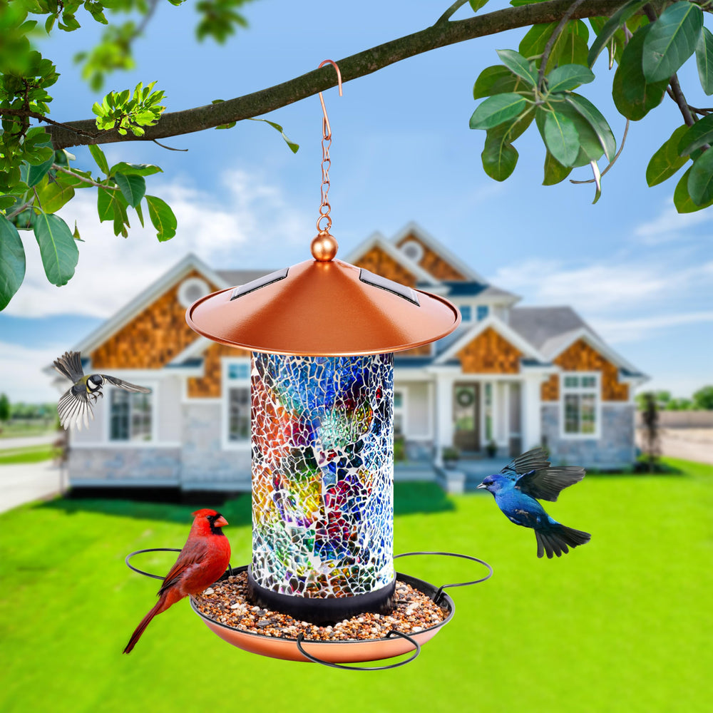 XDW-GIFTS mosaic solar bird feeder waterproof body withstands weather