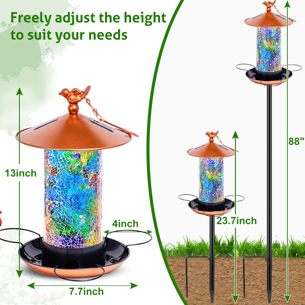 XDW-GIFTS Mosaic Solar Wild Bird Feeder lights at night for cozy garden ambience