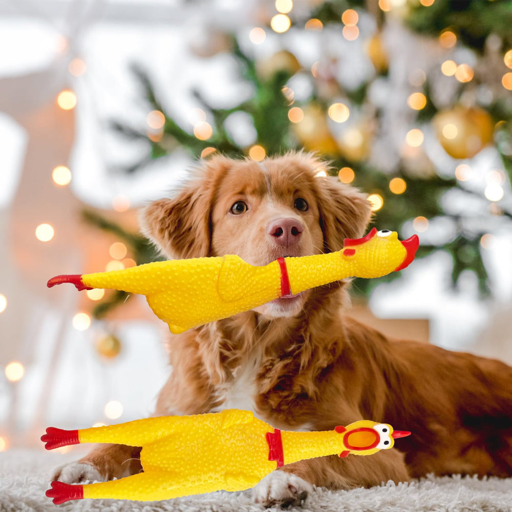 Xeehwb 12in yellow rubber chicken – dog chew toy for exercise.