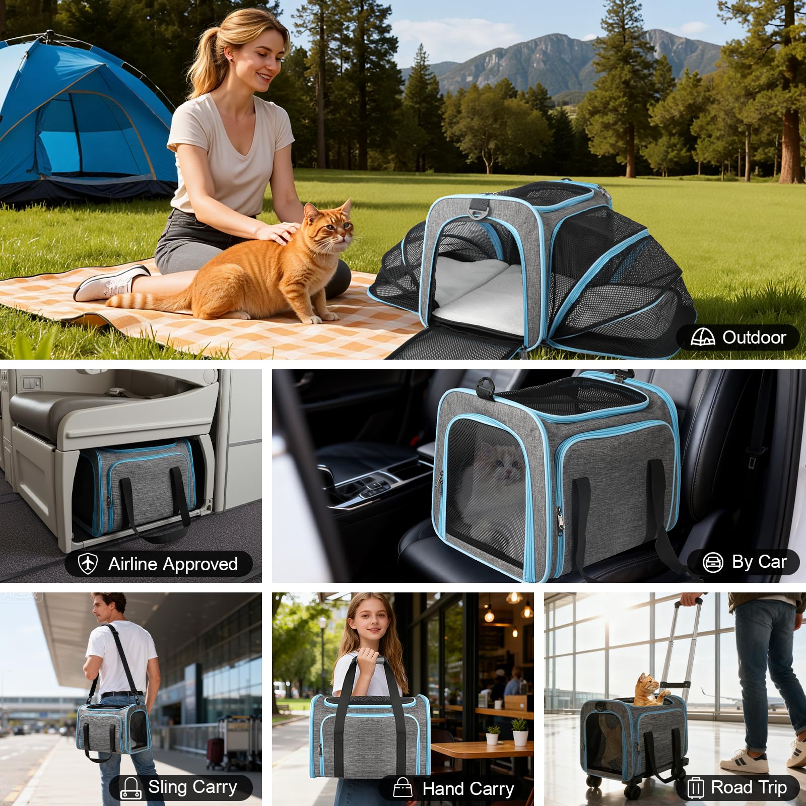 Xeoca pet carrier front 360 wheels provide stable, easy gliding.