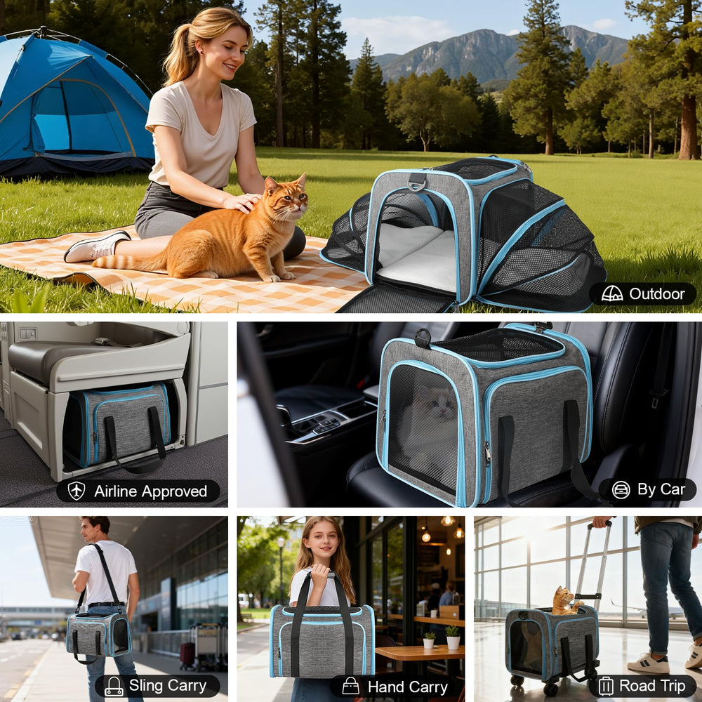Xeoca pet carrier front 360 wheels provide stable, easy gliding.