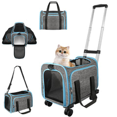 Xeoca pet carrier with wheels under-seat design enables easy airline travel.