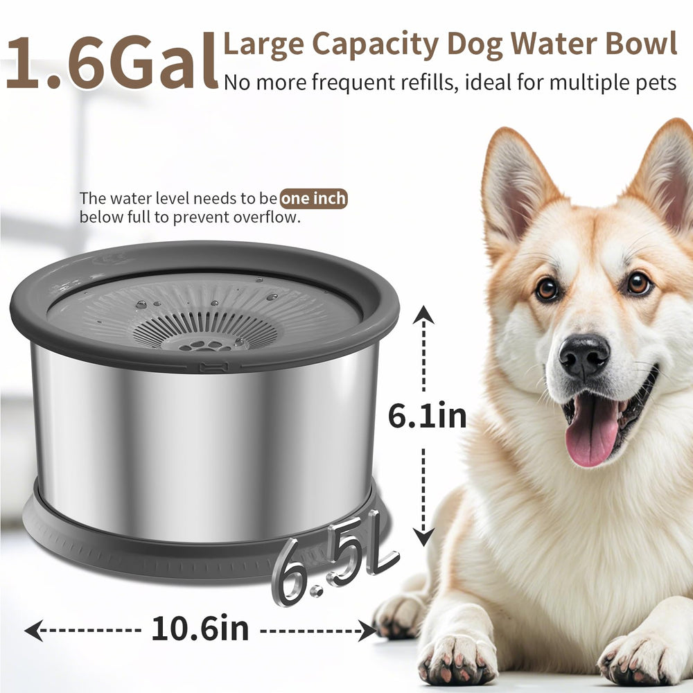 Xetino 6.5L dog water bowl with floating plate slows drinking to reduce spills.