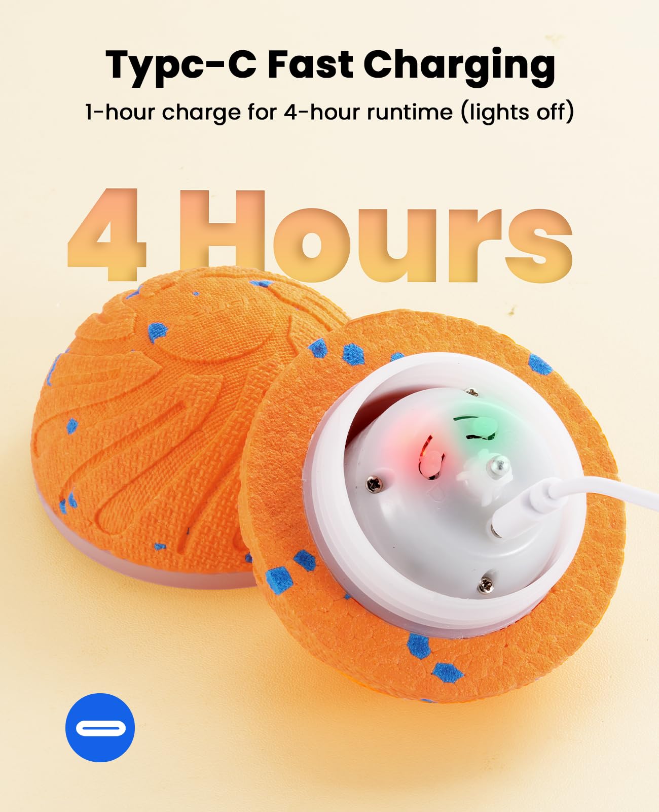 Xeuch Dog Ball triple-light patterns improve visibility during evening play.