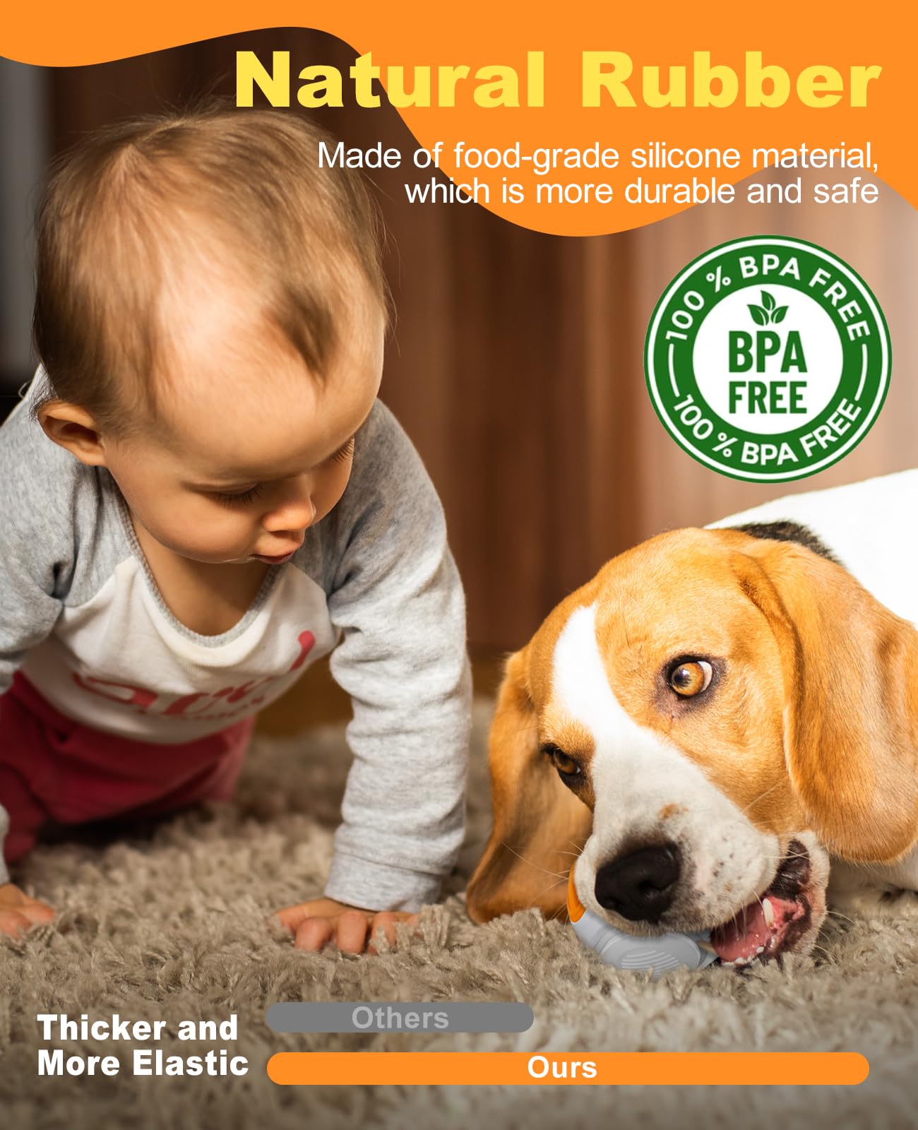 Xeuch LED dog ball orange shock sensor triggers lights on impact for spontaneous play.