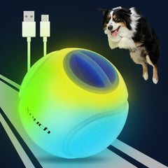 Xeuch light-up dog ball blue front view for night visibility and easy retrieval.