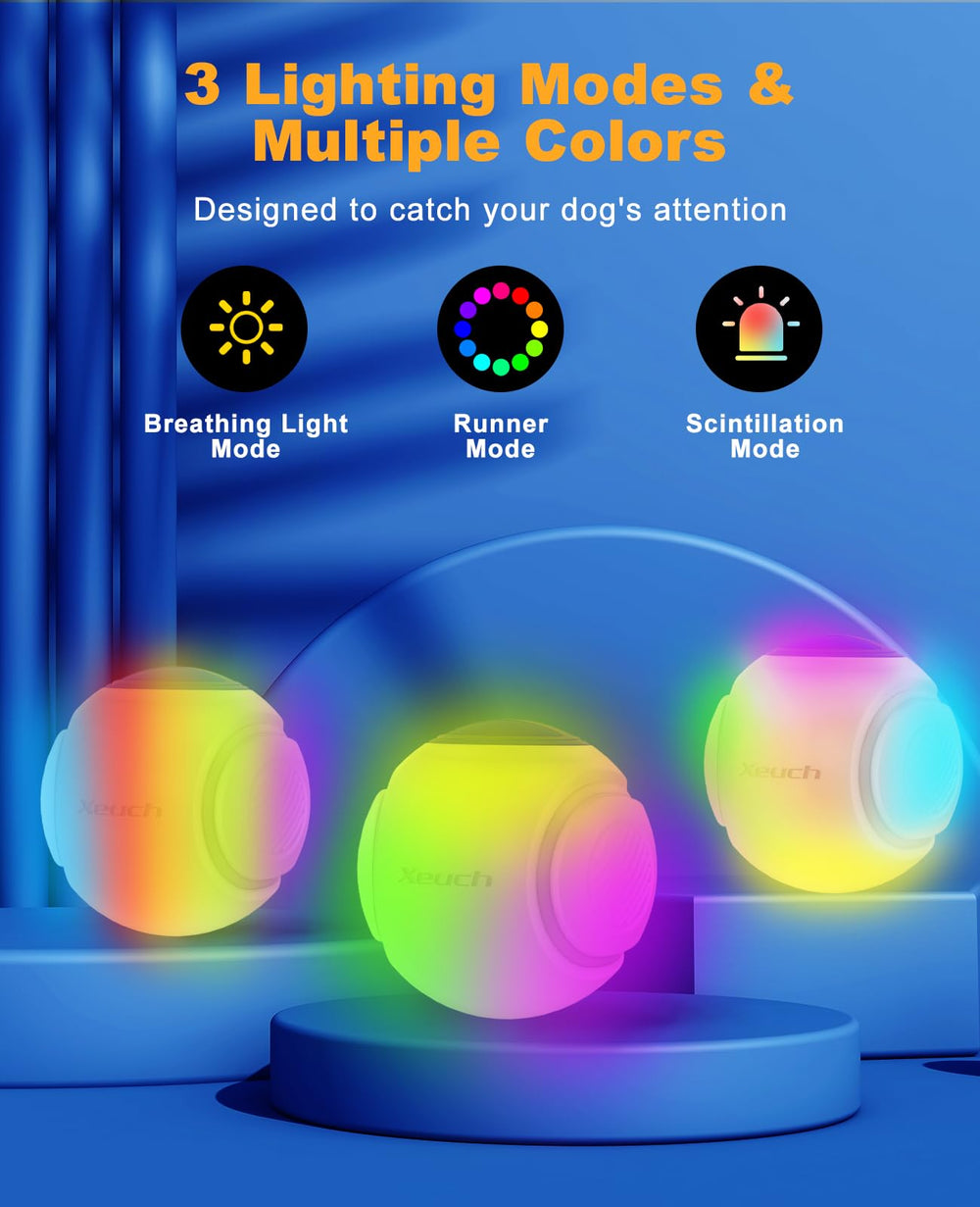 Xeuch LED color-change ball showing multiple patterns to boost playtime and curiosity.
