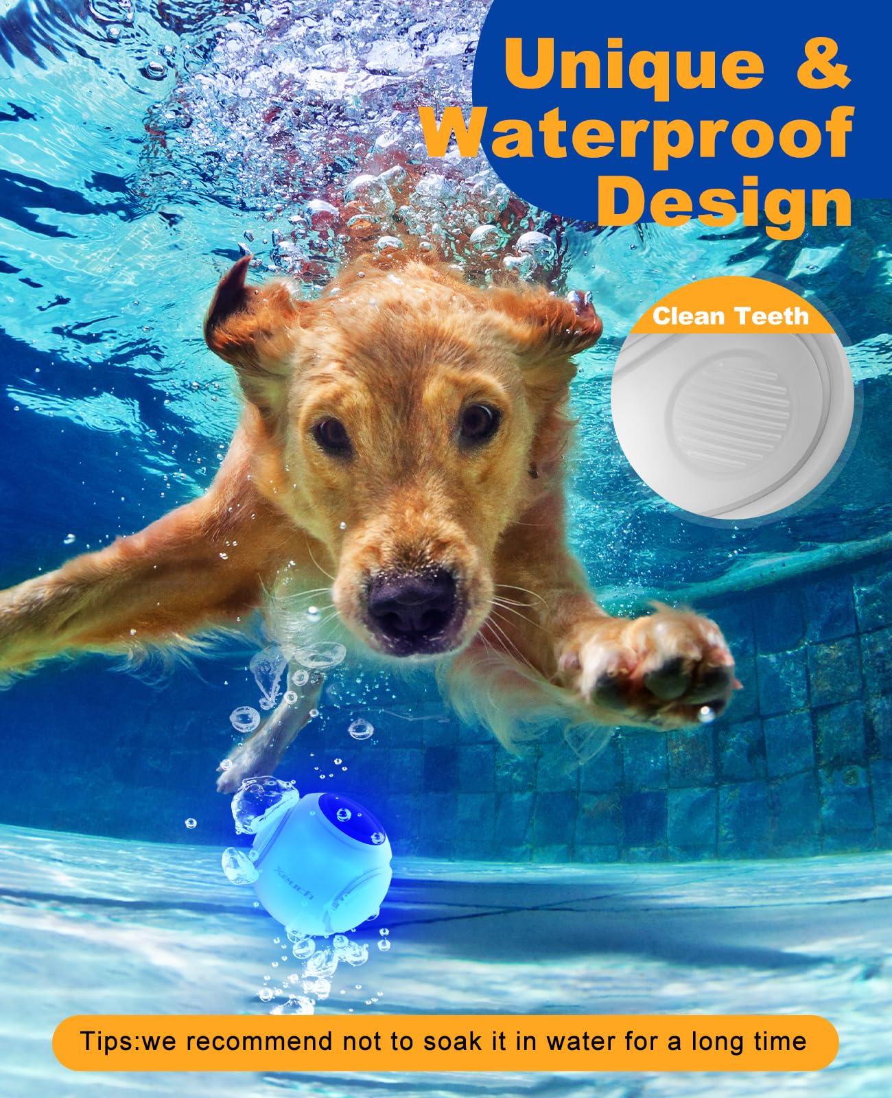 Xeuch 2.5-inch light-up ball fits standard fetch toys for small to medium dogs.