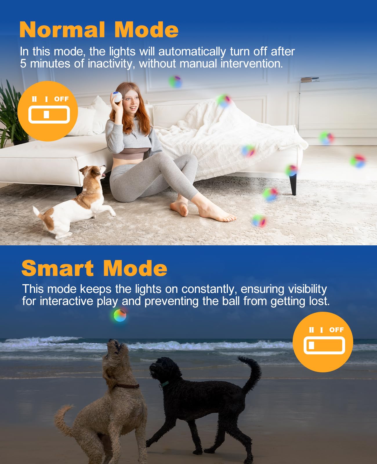 Xeuch Type-C charging port on the light-up ball for quick power top-ups.