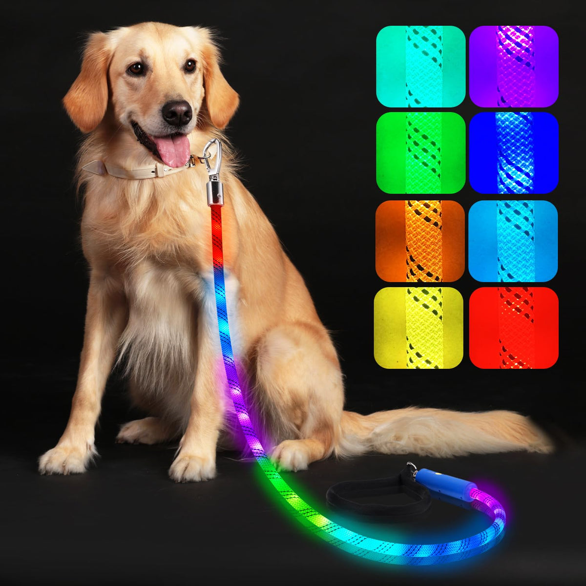 Xeuch light-up leash with soft padded handles for comfortable night walks