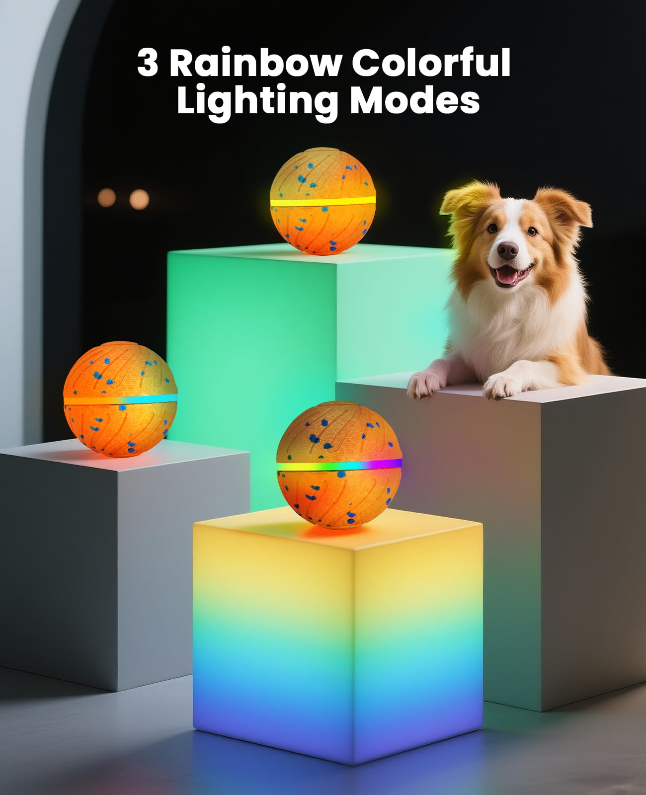 Xeuch Smart Interactive Dog Ball jump and flash mode at night.