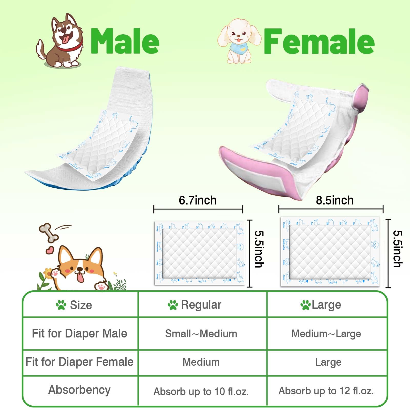 Xfire dog diaper liners universal-fit sizes accommodate male and female dogs.