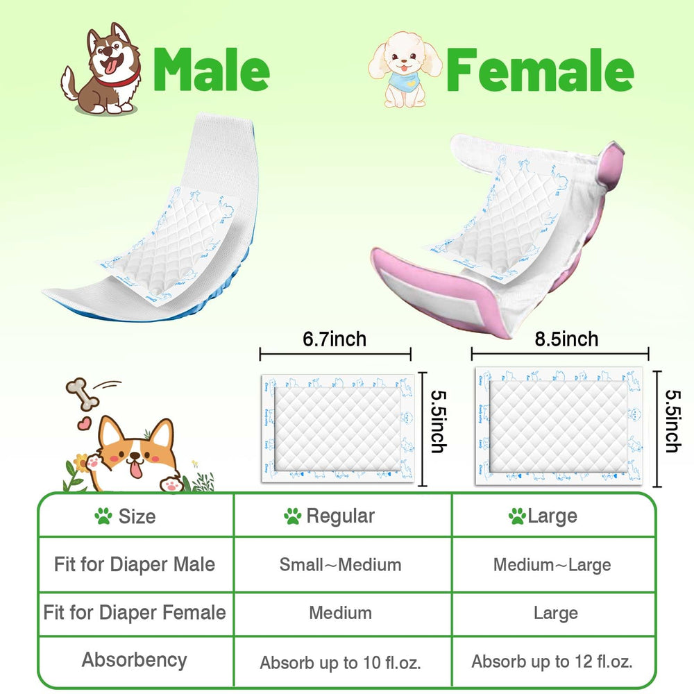 Xfire dog diaper liners universal-fit sizes accommodate male and female dogs.