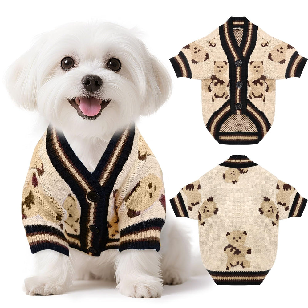 XGDMEIL bear-knit cardigan front view keeps small dogs warm and stylish.
