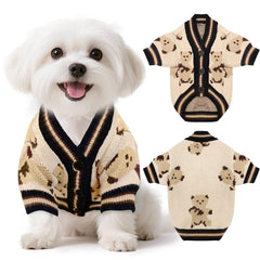 XGDMEIL bear-knit cardigan front view keeps small dogs warm and stylish.