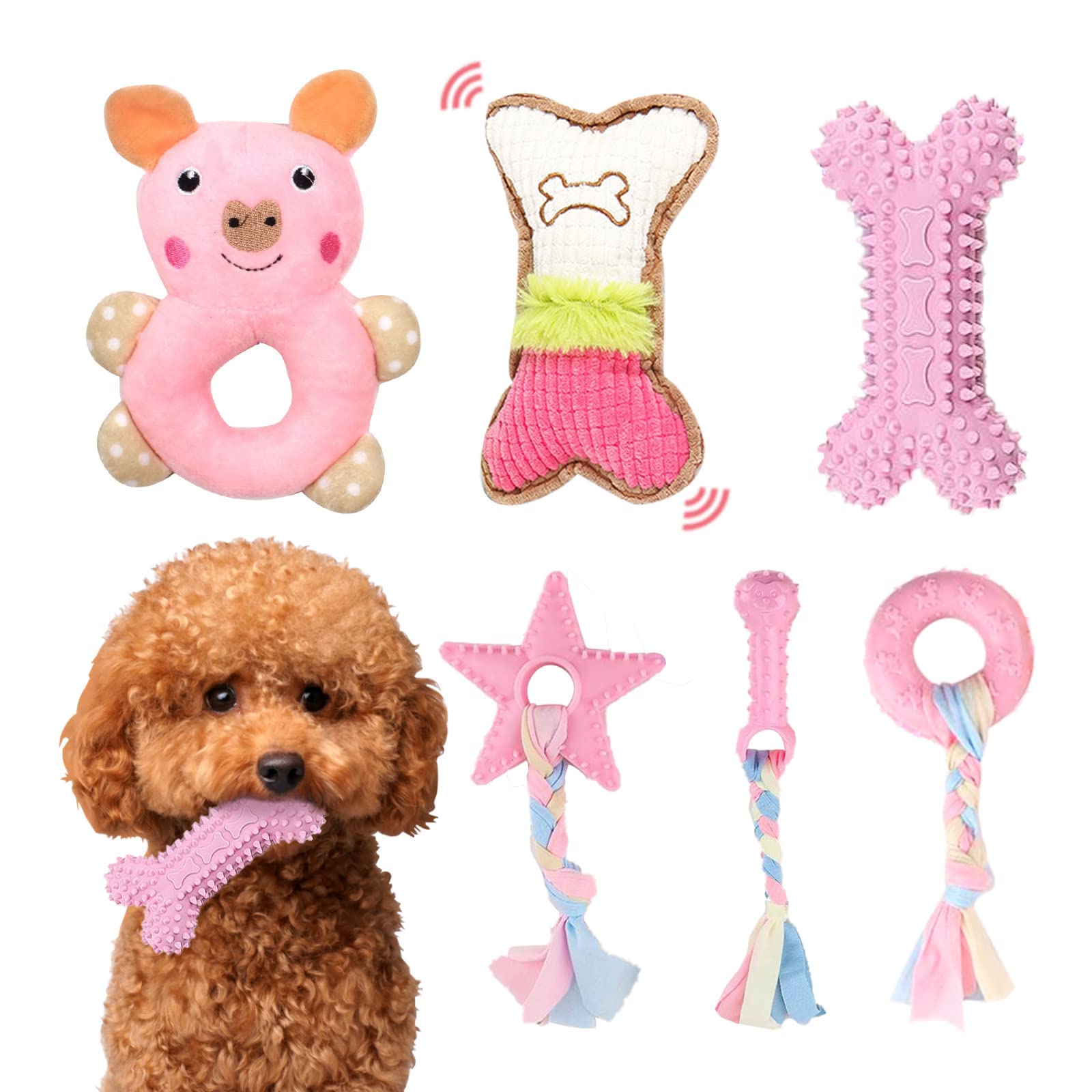 XGDMEIL pink bone teething toy helps soothe puppy teething.